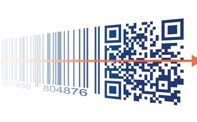 Bild zeigt den Übergang vom eindimensionalen Barcode zum zweidimensionalen Code