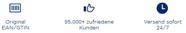 Drei Icons zeigen die Vorteile mit EANs/GTINs von GS1
